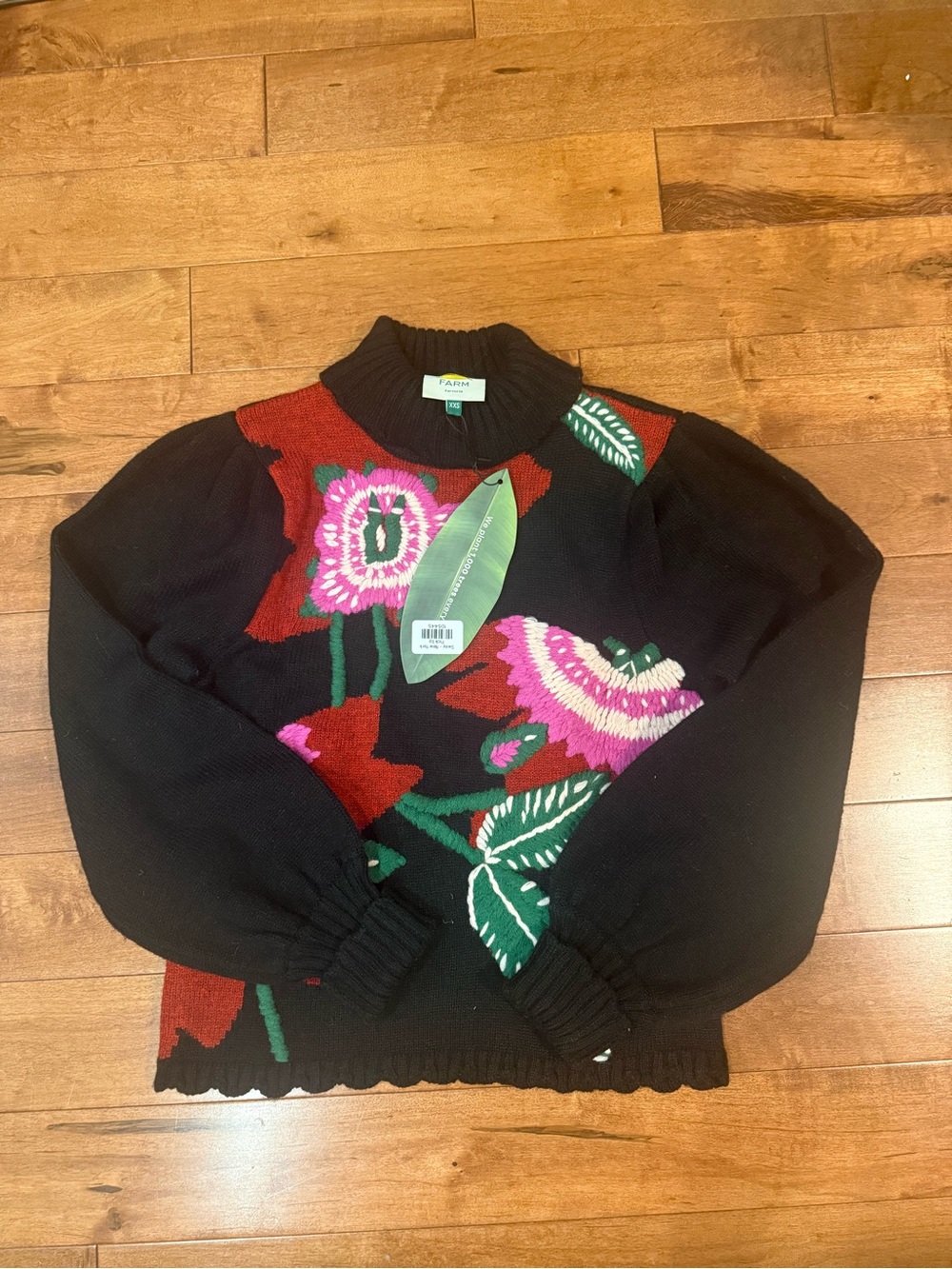 FARM Rio NWT Black Floral Turtleneck Sweater with Pink & Red Accents